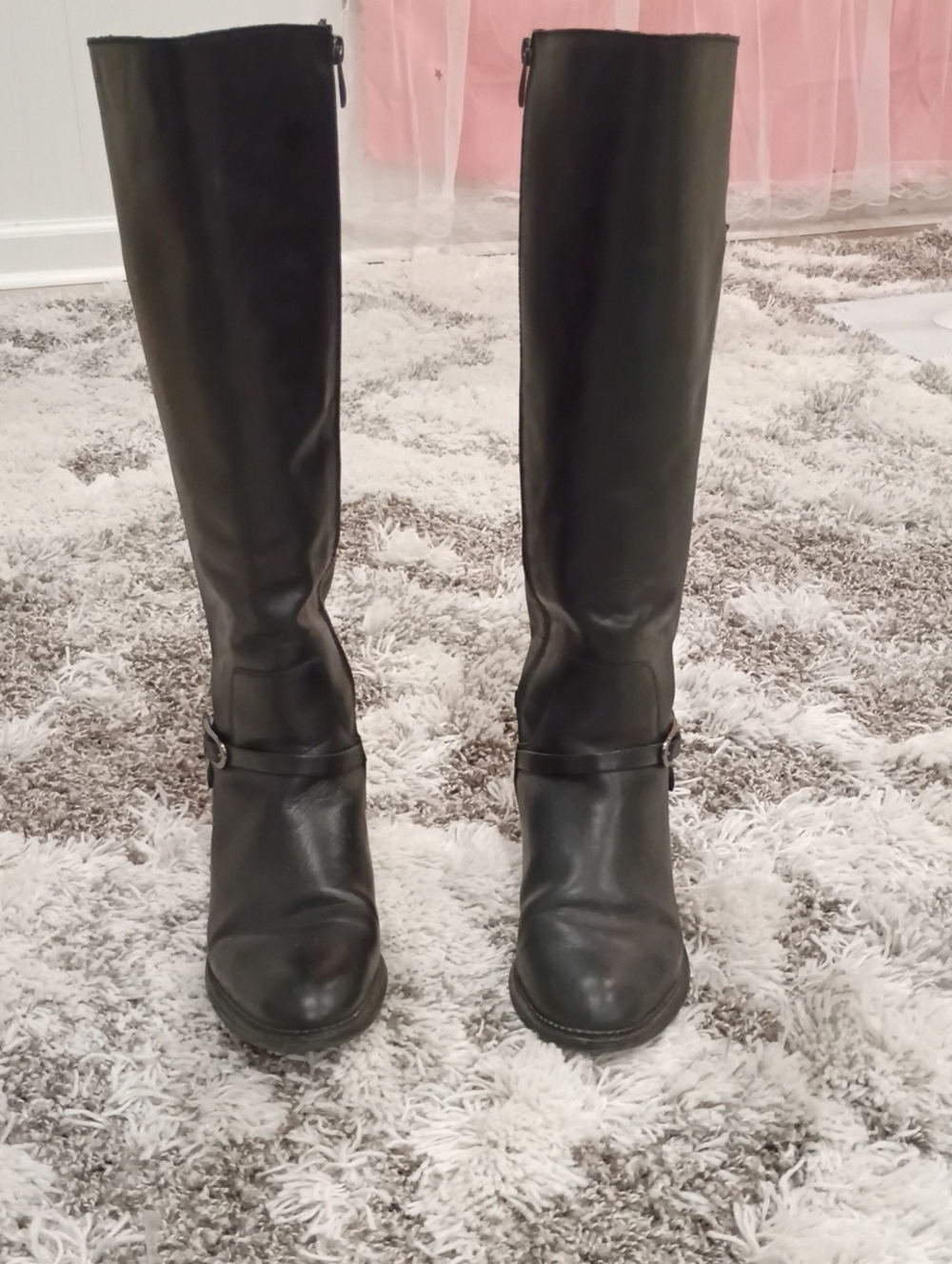 Franco Sarto Black Over-the-Knee Riding Boots with Ankle Strap